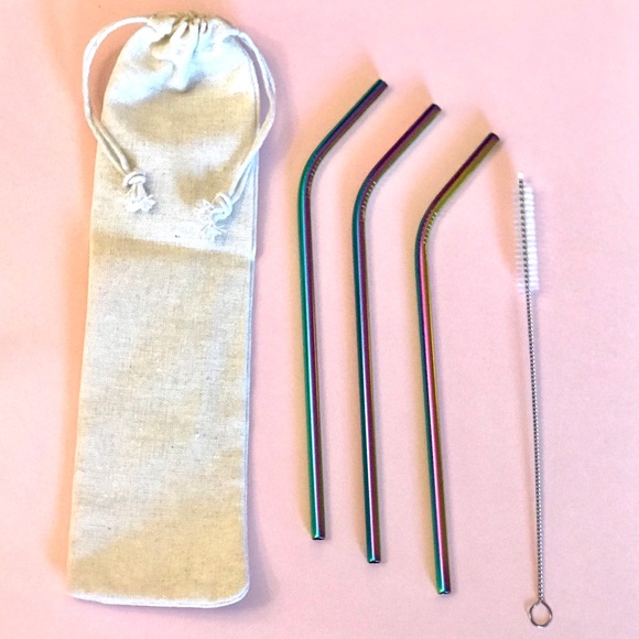 Other - NWT Reusable Drinking Straw Set + Bag